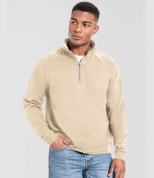 The Fruit of the Loom Iconic Premium Zip Neck Sweatshirt | SS154 | 622880 | Desert Sand